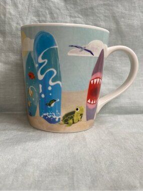Starbucks 2010 Hawaii bone china surfboard beach shark fish 11 oz. mug